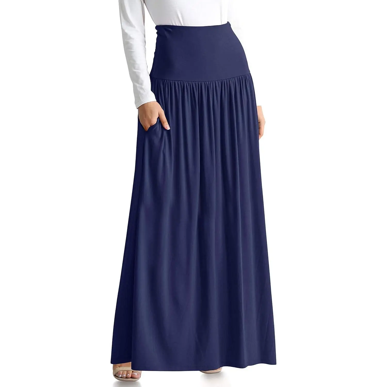 Women's Maxi Skirt Ankle Length Casual High Waisted Reg and Plus Size Long Skirt