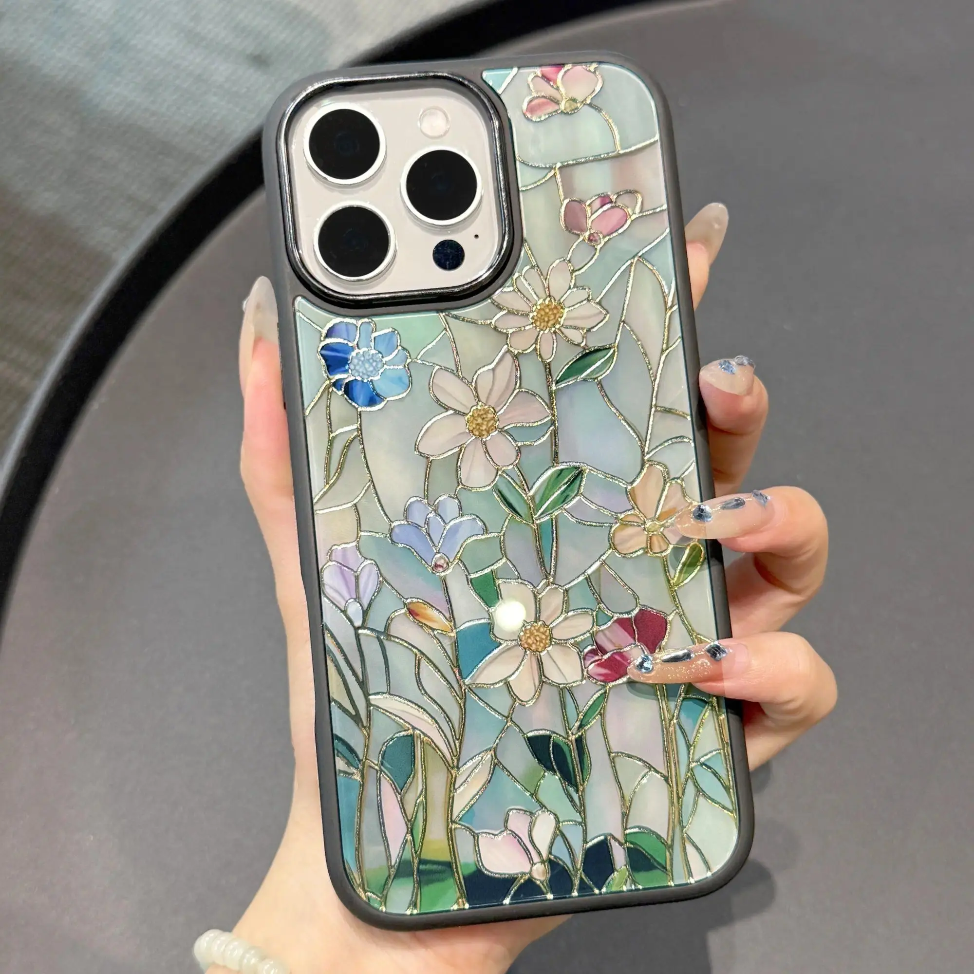 Stained Glass Floral Magnetic Smartphone Case - MagSafe Compatible Shockproof Cover for iPhone 12-17 Series, Artistic Summer Design, Cellphone Handheld Devices Accessories