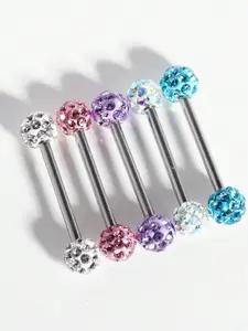 5pcs Minimalist Shiny Crystal Ball Tongue Rings/Studs, Suitable For Women's Daily Wear