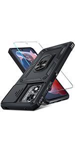 Janmitta Compatible with Motorola Moto G 2025 Case with Screen Protector,Heavy Duty Shockproof Full Body Protective Cover Built in Rotatable Metal Ring Holder Kickstand,Navy Blue