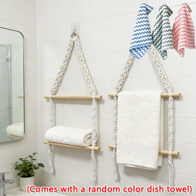 1/2-piece hand-woven double-layer towel rack, comes with a cleaning cloth in a random color and a tissue holder; wall-mounted for use in bed-and-breakfasts and hotels