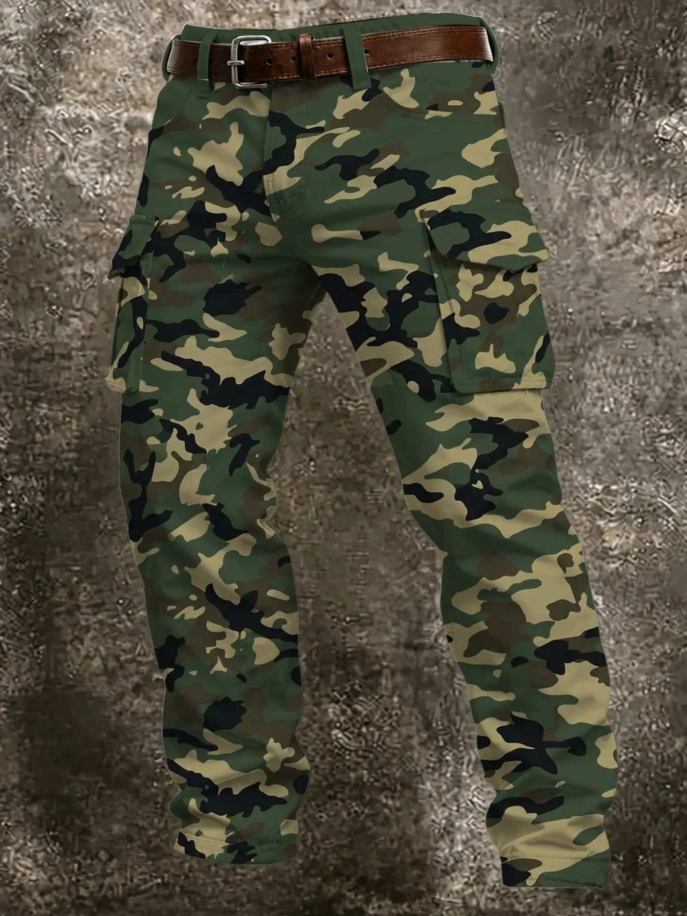 Outdoor Jungle Camo Workwear Casual Long Pants, Multi-Pocket Design, Classic Camouflage Pattern, Loose-Fit, Fall & Winter