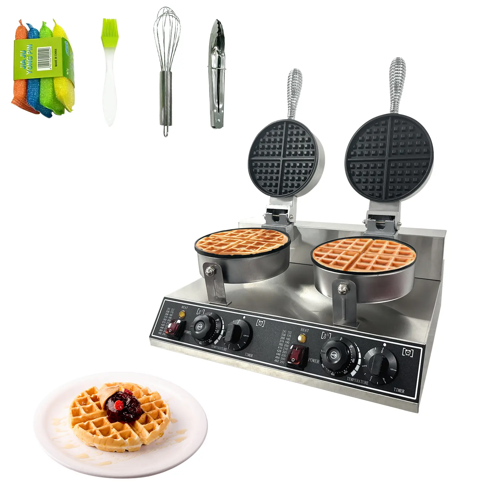 110 V 2400 w Commercial Waffle Maker with Double Head, Staninless Steel Waffle Iron with Lids, Nonstick Waffle Maker for Home and Commercial Use