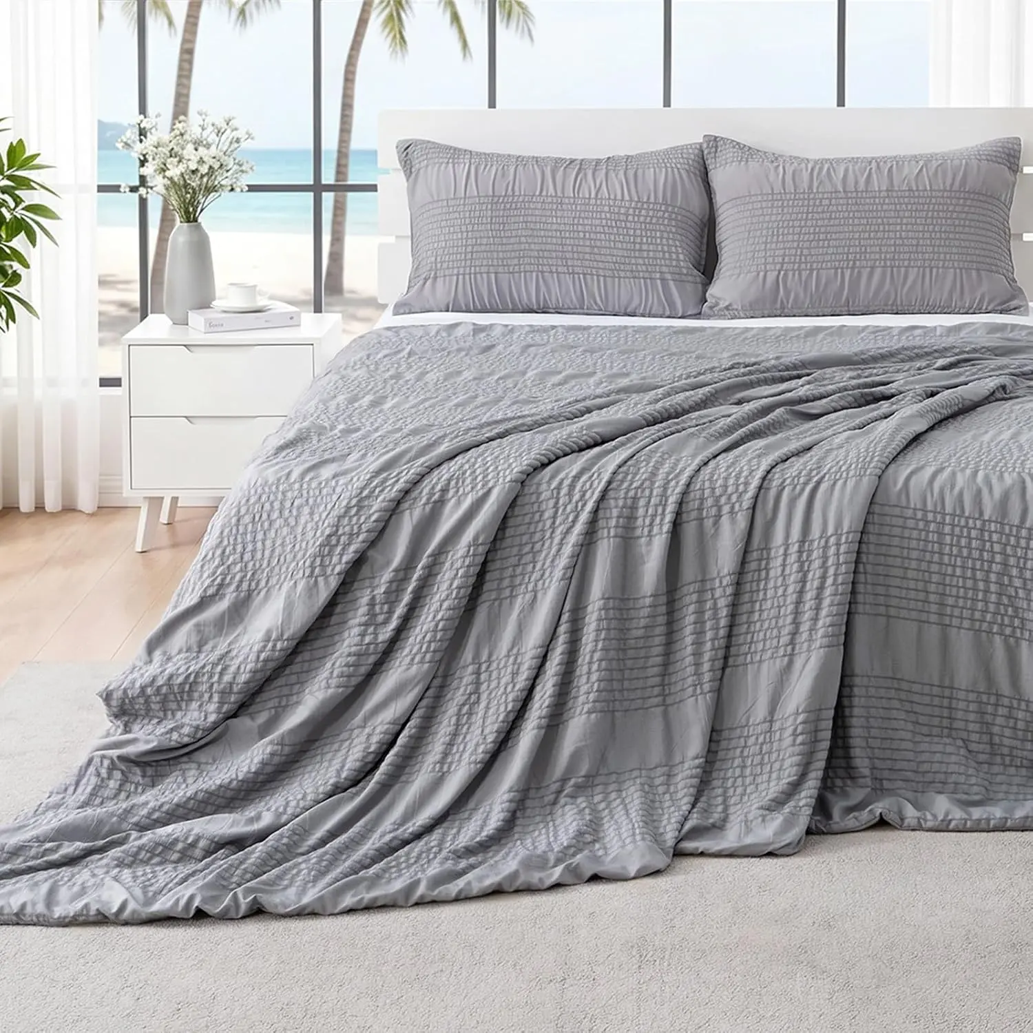 Cozy Synthetic Cooling Seersucker Duvet - 68"x90" Grey, Lightweight Breathable Summer Bedding with Arc-Chill Q-Max>0.5 Cool Fiber, Silky Smooth for Hot Sleepers