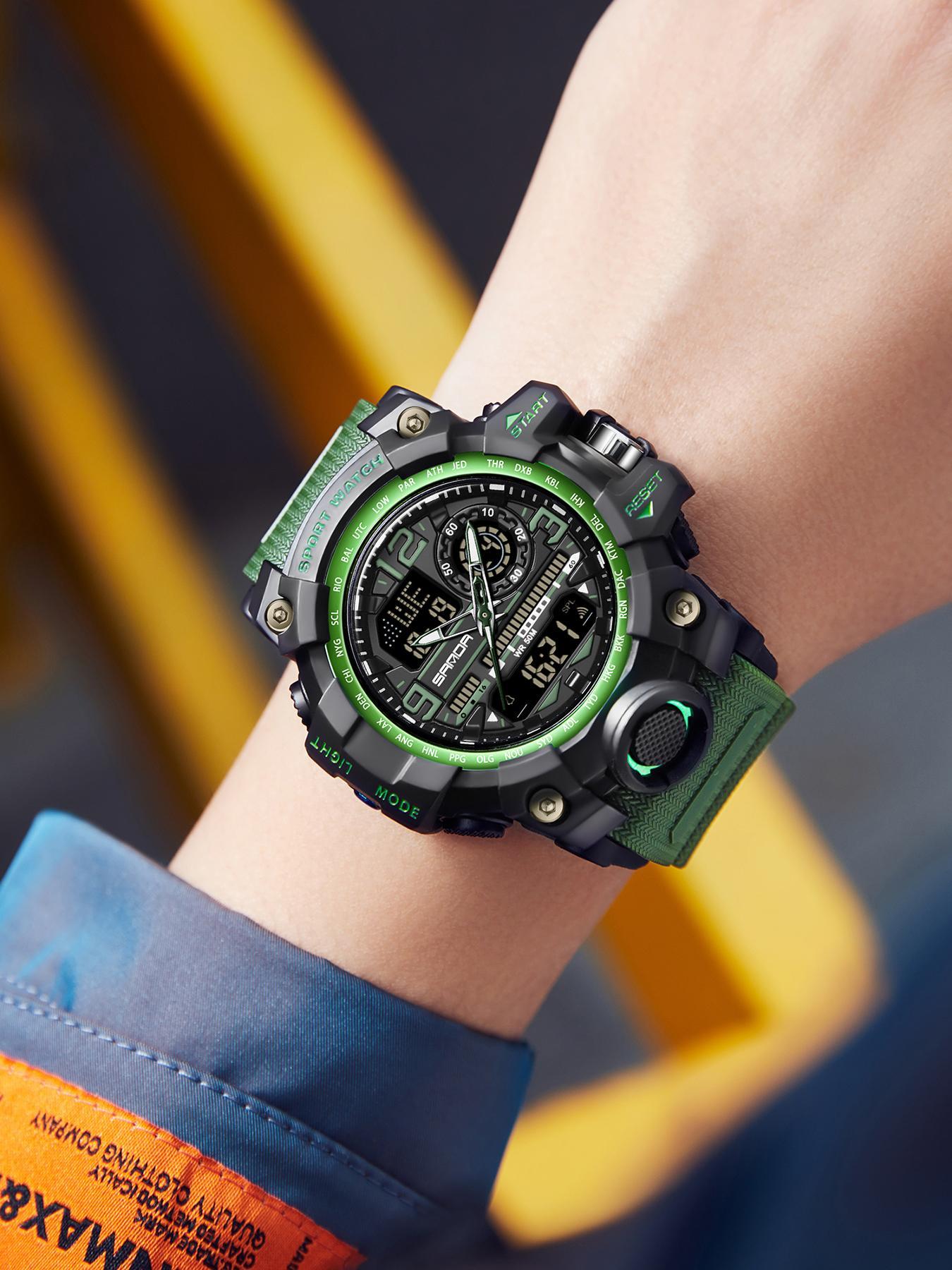 Men's Sportive Analog-digital Quartz Watch, Fashionable Waterproof Watch with Luminous & Alarm & Calendar Function, Waterproof Multifunctional Watch with Box