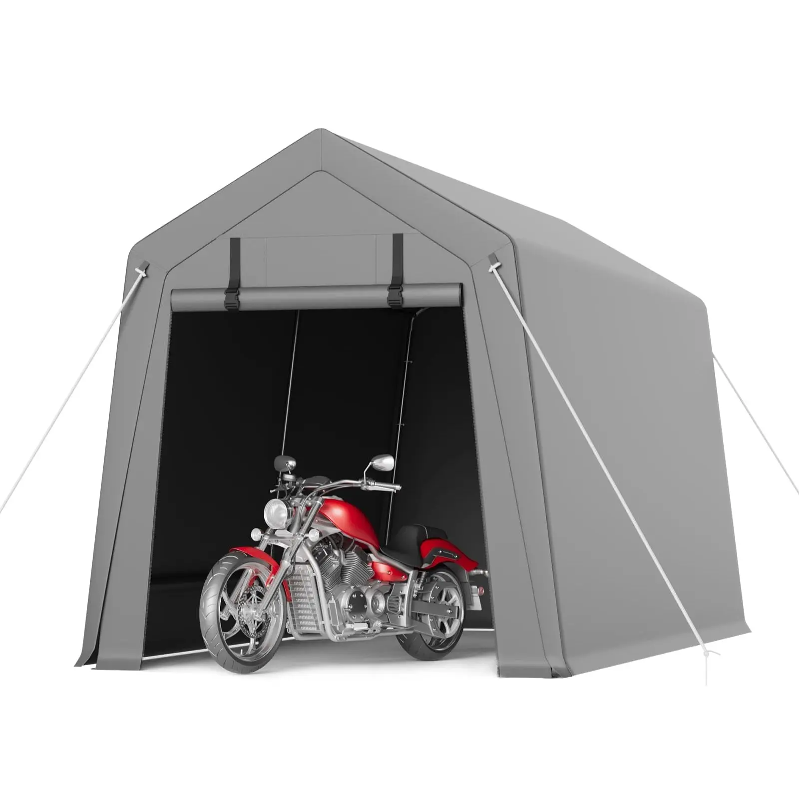 GARVEE7x15 FT Motorcycle Storage Sheds, Portable Carport with Rolled up Zipper Door , Waterproof , Storage Tent Heavy Duty for Motorcycle , Bike , Firewood , Garden Tools , Grey