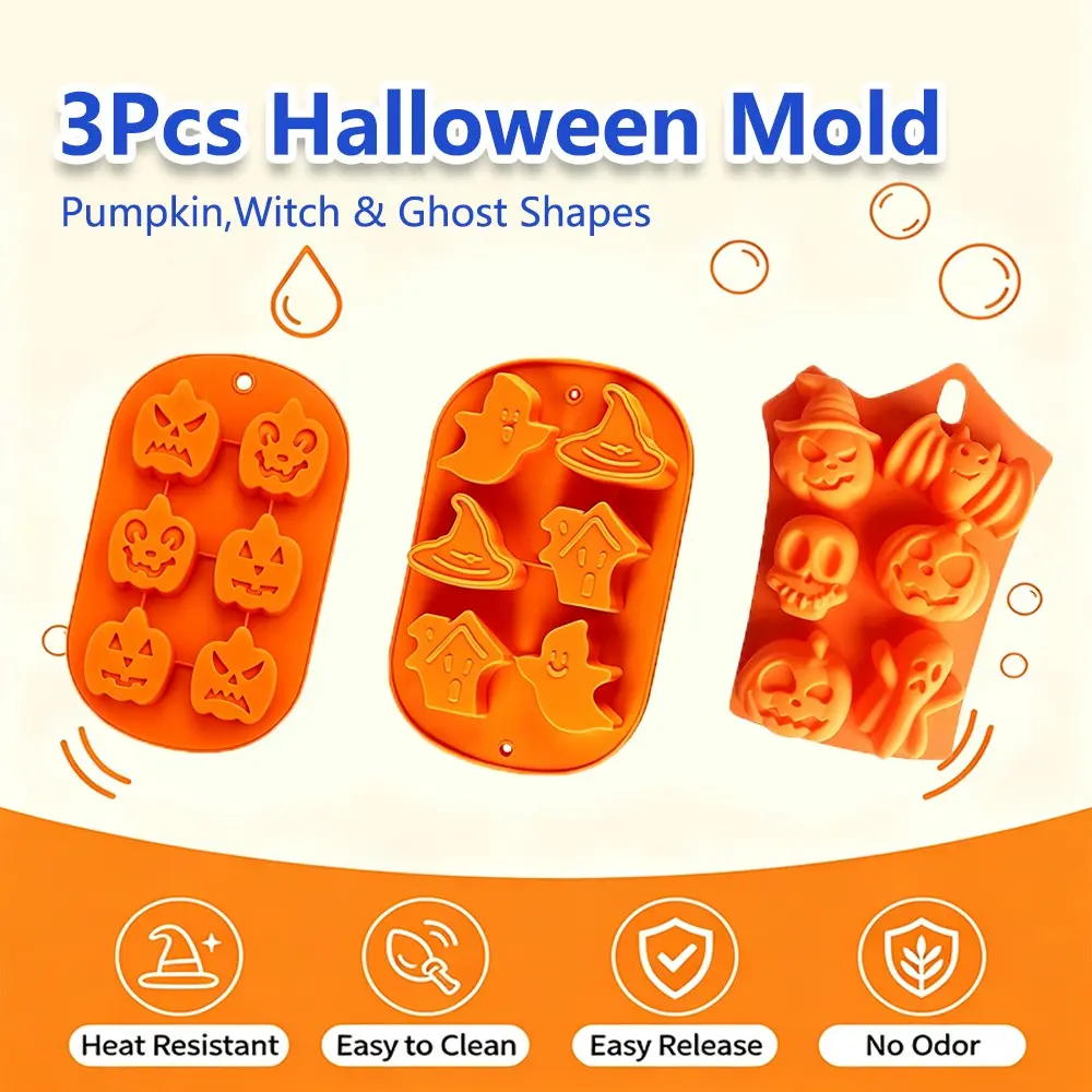 Halloween Ghost Baking Mold Set, Cookie Molds, Food Grade Silicone, Reusable Molds, Pumpkin Witch Design, DIY Baking, Candy, Frozen Snacks