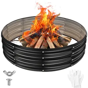 48 Inch Round Galvanized Fire Pit Ring/Fire Ring - Foldable and  for Outdoor Gatherings and Campfires in The Yard/Garden/Park/Beach (Black+Gray, 4 FT Diameter+1 FT Tall)