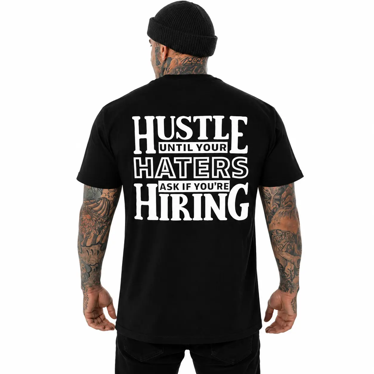 HUSTLE UNTIL YOUR HATERS Casual Black Print T-shirt