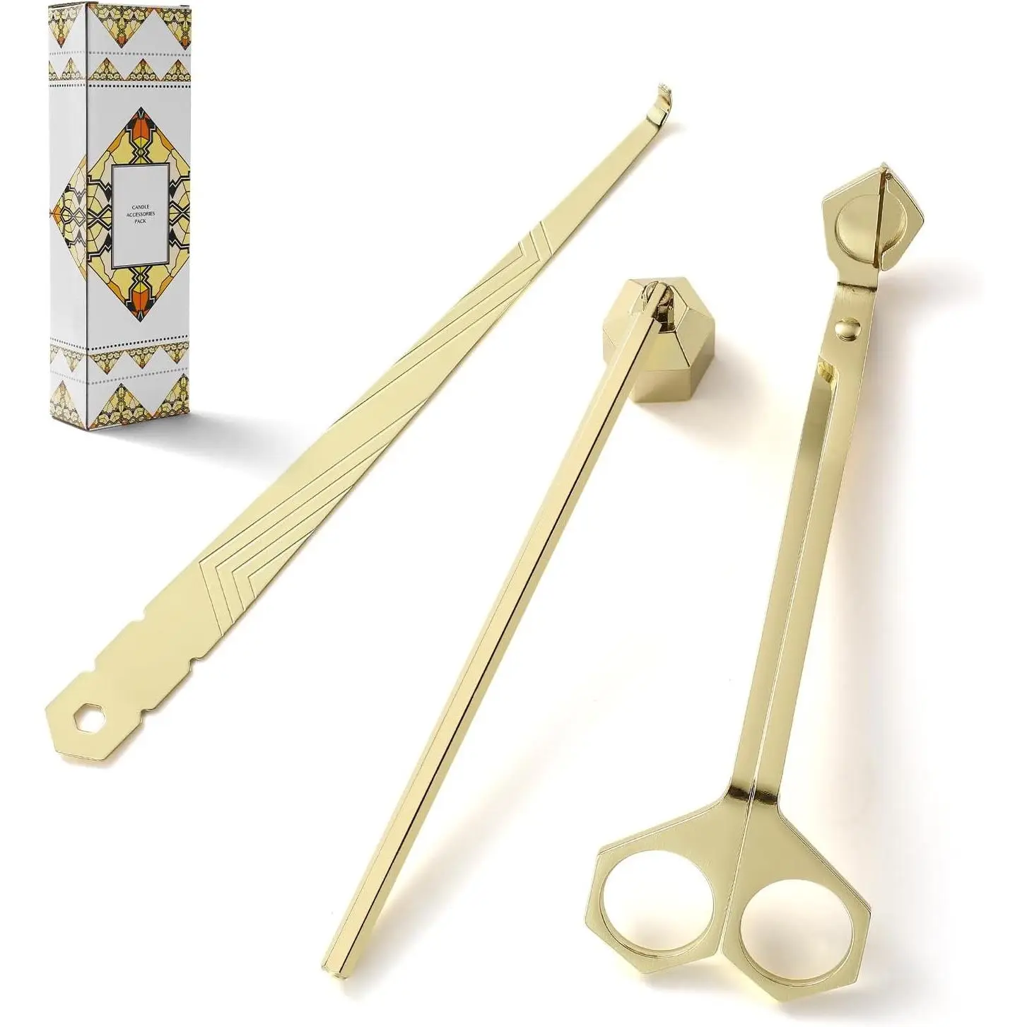 3-in-1 Candle Snuffer Set Candle Wick Trimmer Candle Accessory Wick Spoon Stainless Steel for Candle Lovers(Gold)