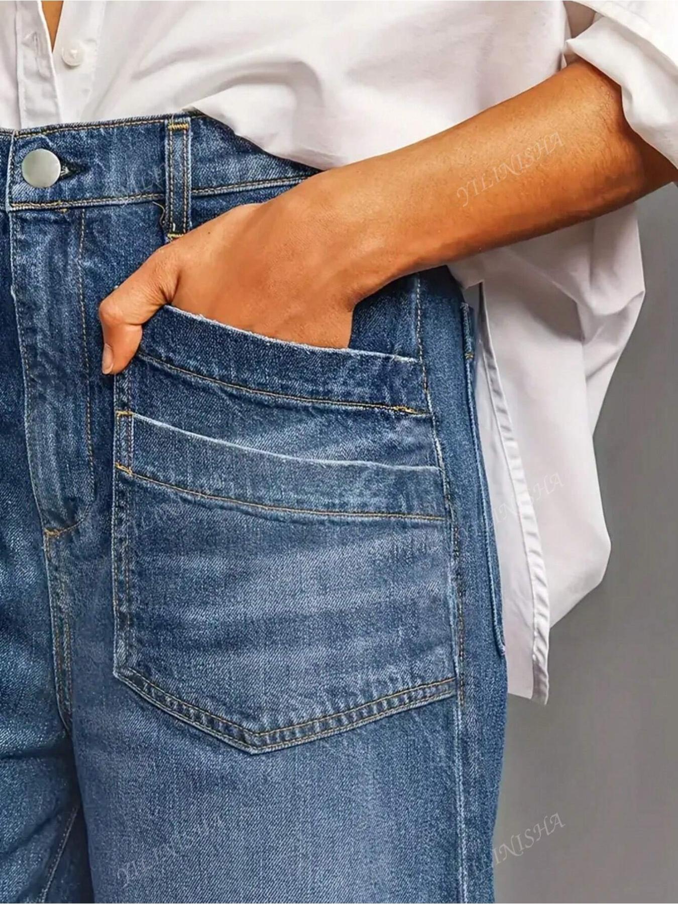 Women's personalized, comfortable, versatile, trendy and fashionable straight-leg denim trousers