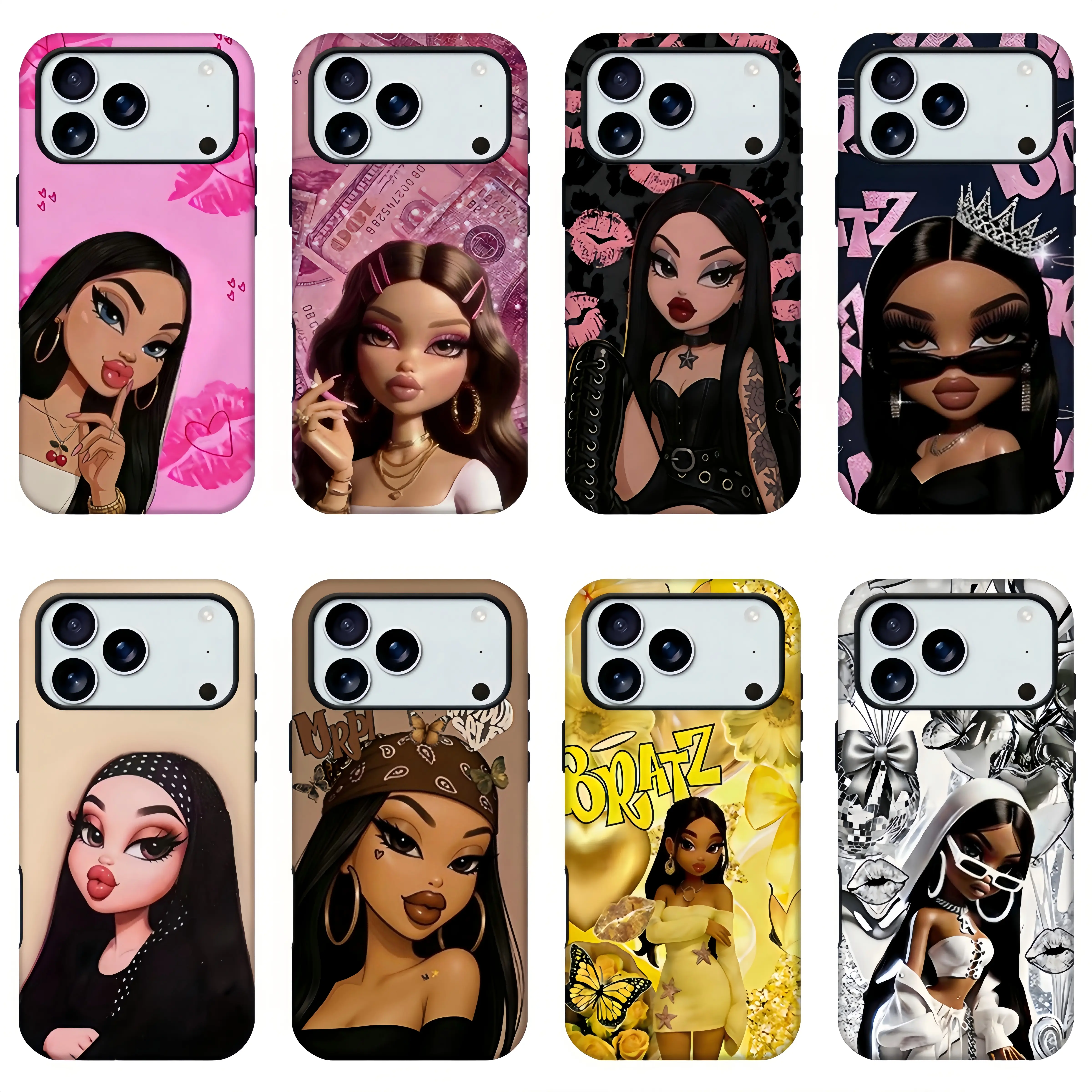 Bratz Y2K Cartoon Graffiti Phone Case,Fashion Fan Merch Phone Shell,Chicano Girl Butterfly Dollar Crown Lip Stylish Aesthetic Print Shockproof Protective Cover For iPhone11 12 13 14 15 16 17 pro max and Samsung S24-S26 series,Perfect gift