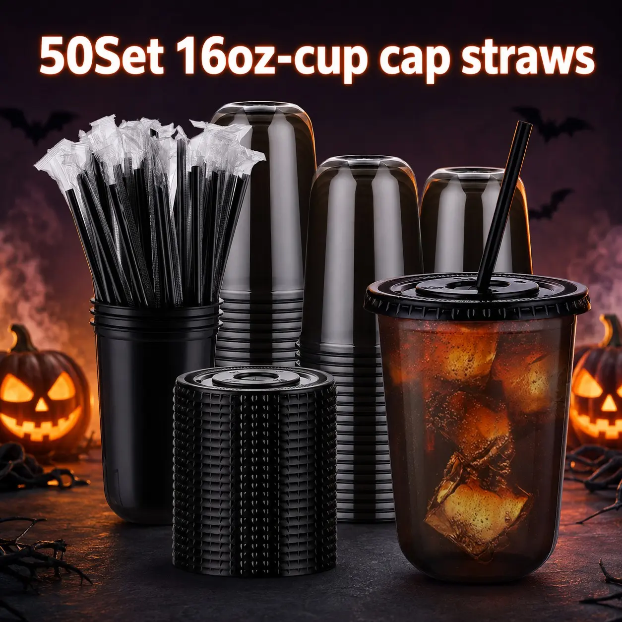 50-Pack 16oz Disposable Pet Cups with Lids and Straws, Leak-Proof Transparent Plastic Drinkware for Parties, Birthdays, Weddings, Meetings, Drinking Cups