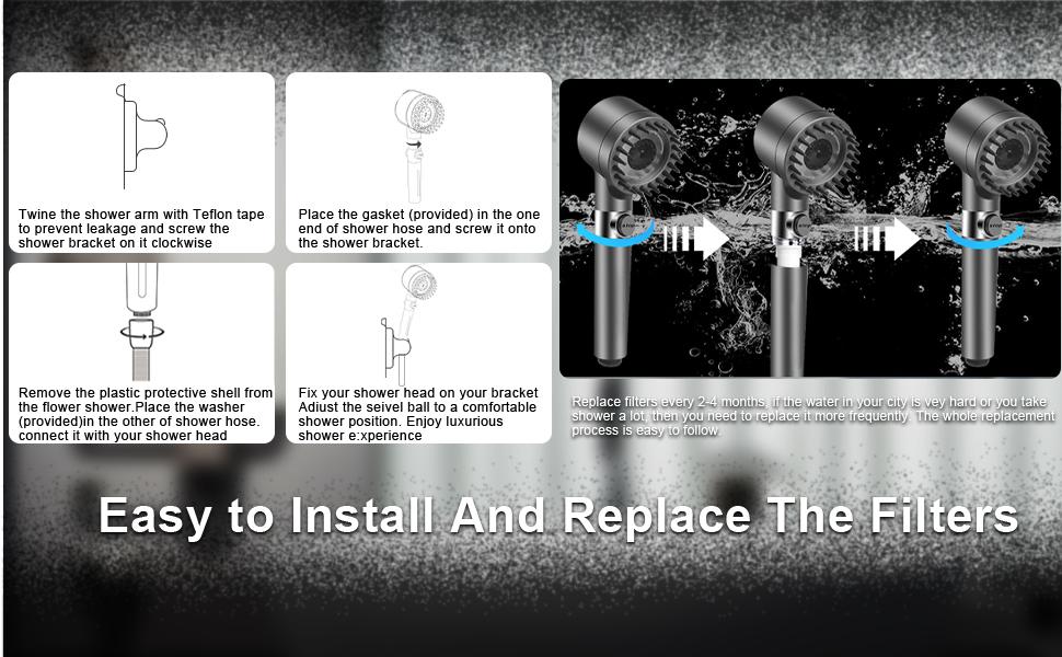 Ion Drops Shower Head with High Pressure (Clean Tub & Pet), Multi-Mode Shower Head with 60 Inch Hose, Filtered Showerhead Remove Chlorine, Massageable Shower Heads with ON/OFF Switch