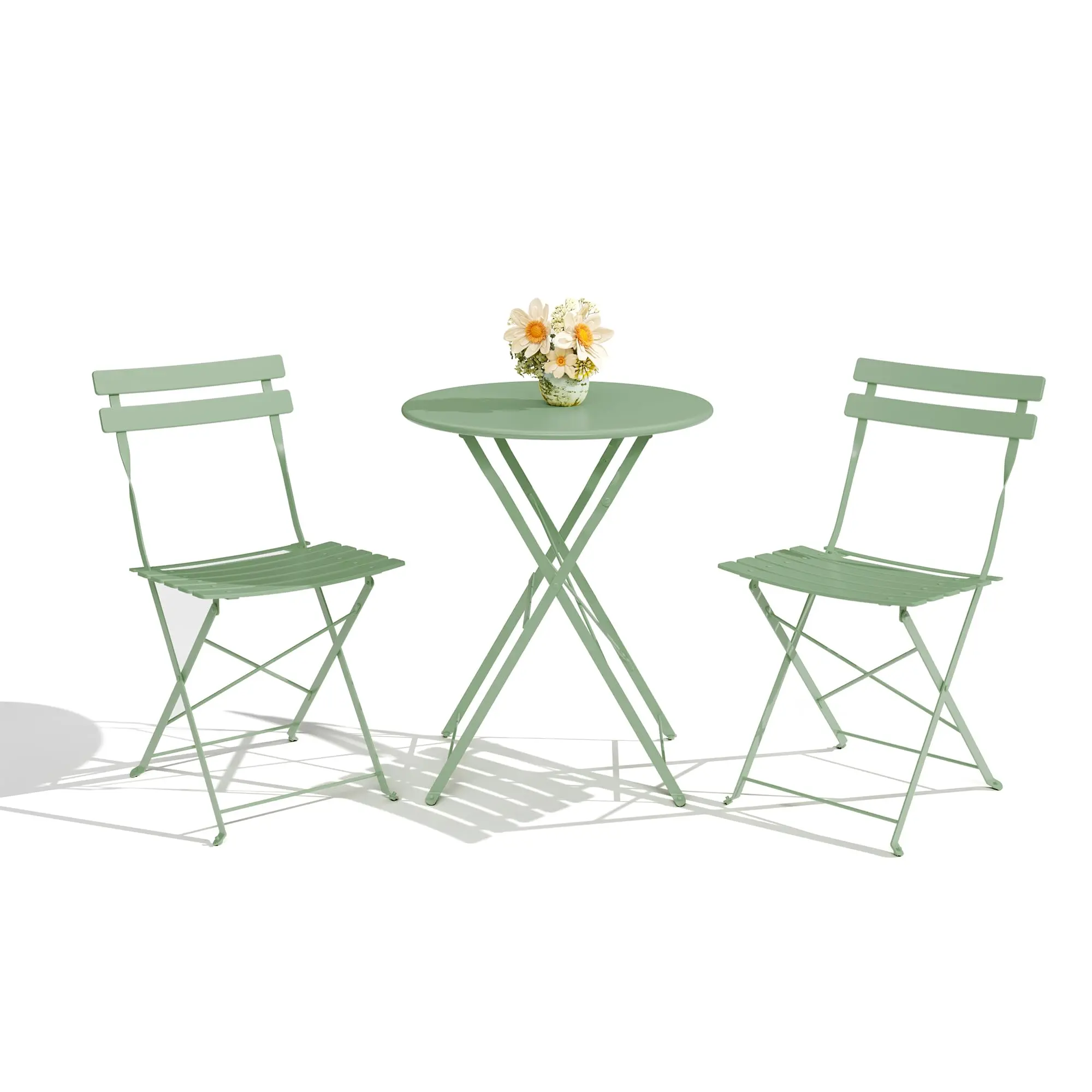 3-Piece Folding Patio Bistro Set, No Assembly Required Table and Chairs for 2, Portable Small Balcony Garden Furniture