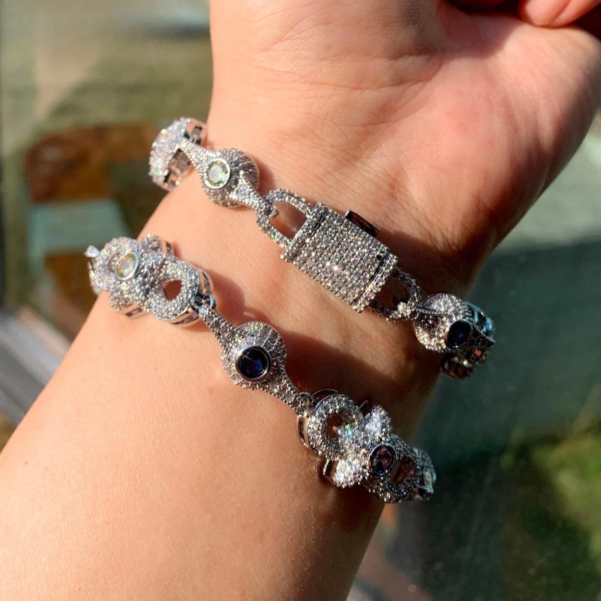 Iced Out Star Eye Moissanite Bracelet Necklace Prong Setting Moissanite Infinity Cuban Link Chain Women Men Hip Hop Fashion Jewelry