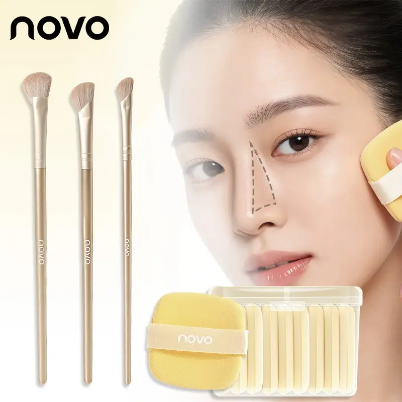 4/6/12pcs Ultra-Soft Makeup Sponges And 3 Nose Contour Brushes.Professional Sickle-Shaped Nose Contour Brush, Suitable For 3d Contouring, Highlighting.Foundation Blending Sponge, Wet And Dry Use.Professional Makeup Tools, Suitable For All Skin Types.
