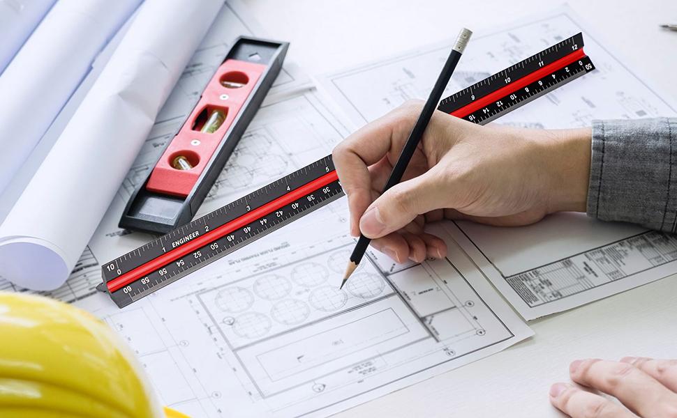 3 Pack 12 Inch Solid Aluminum Triangular Architect Scale Ruler Set, 3-Colors-Groove Architectural and Engineer Scale Metal Ruler Set, Clear Scales Drafting Rulers for Engineer Blueprint Project