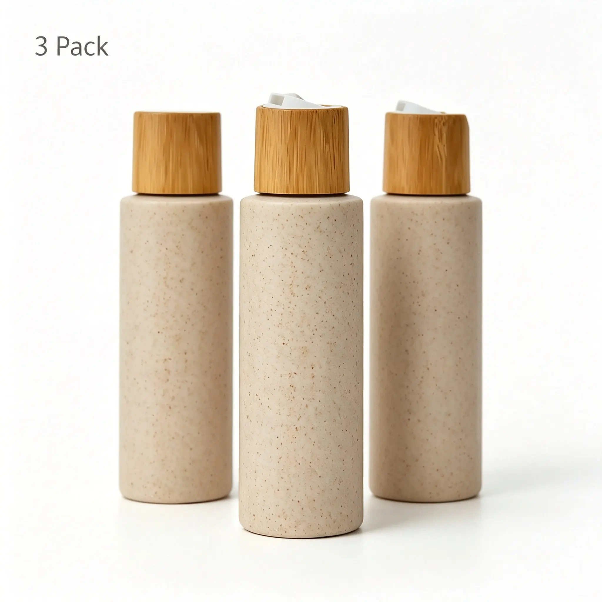 3 Piece Bamboo Wood Soap Dispenser Set, 100ML Straw Material, Reusable, Suitable for Bathroom Kitchen, Eco-Friendly Design, Bathroom Necessities