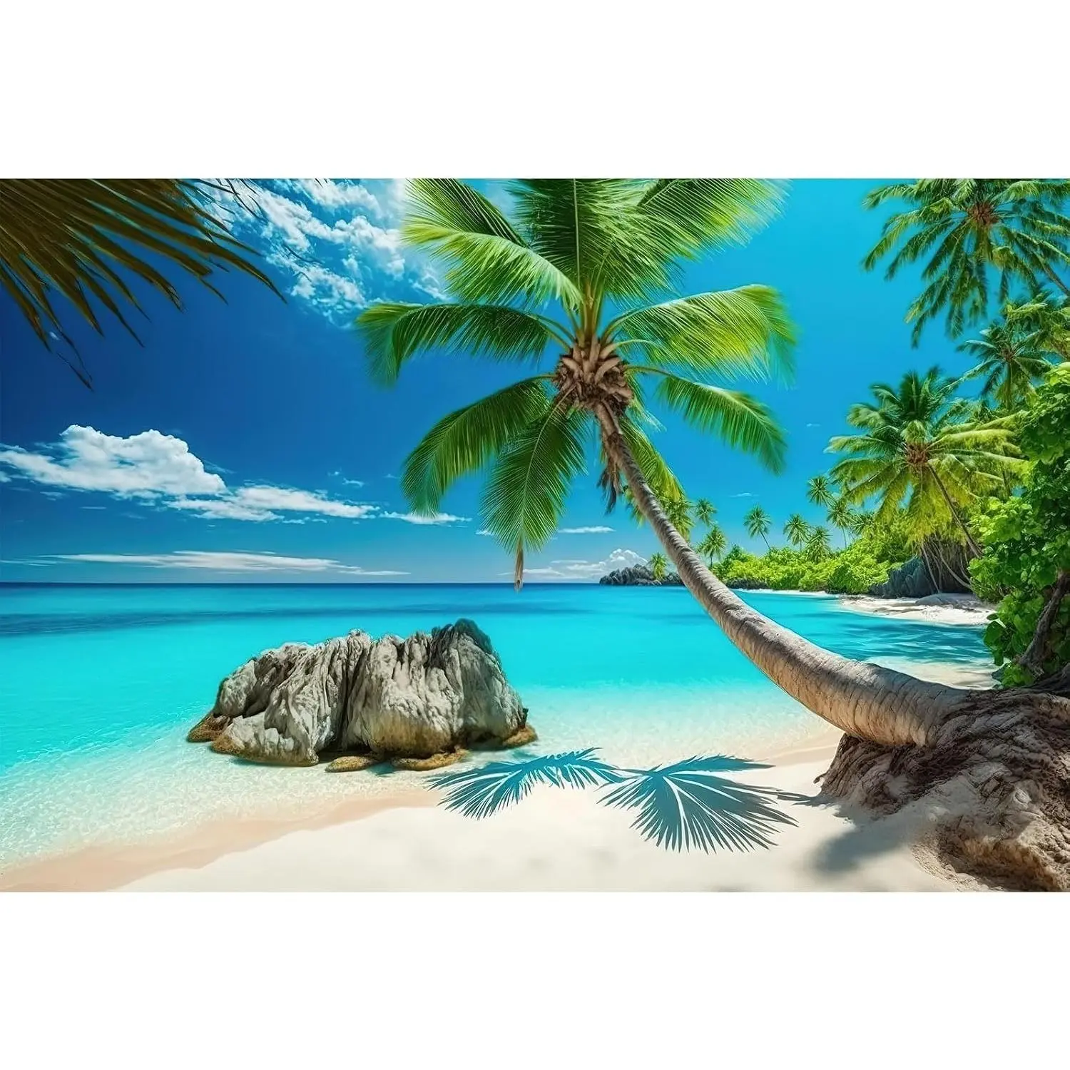 Tropical Beach Aquarium Background with Coconut Trees and Sunny Seascape for Fish Tank and Reptile Terrarium 24x12in