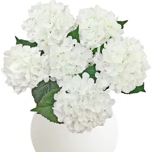 6PCS White Hydrangea Artificial Flowers, Bulk Silk Fake Flower with Stems, Faux Hydrangeas Bouquets for Home Décor, Wedding, Party, and Office Table Centerpieces.