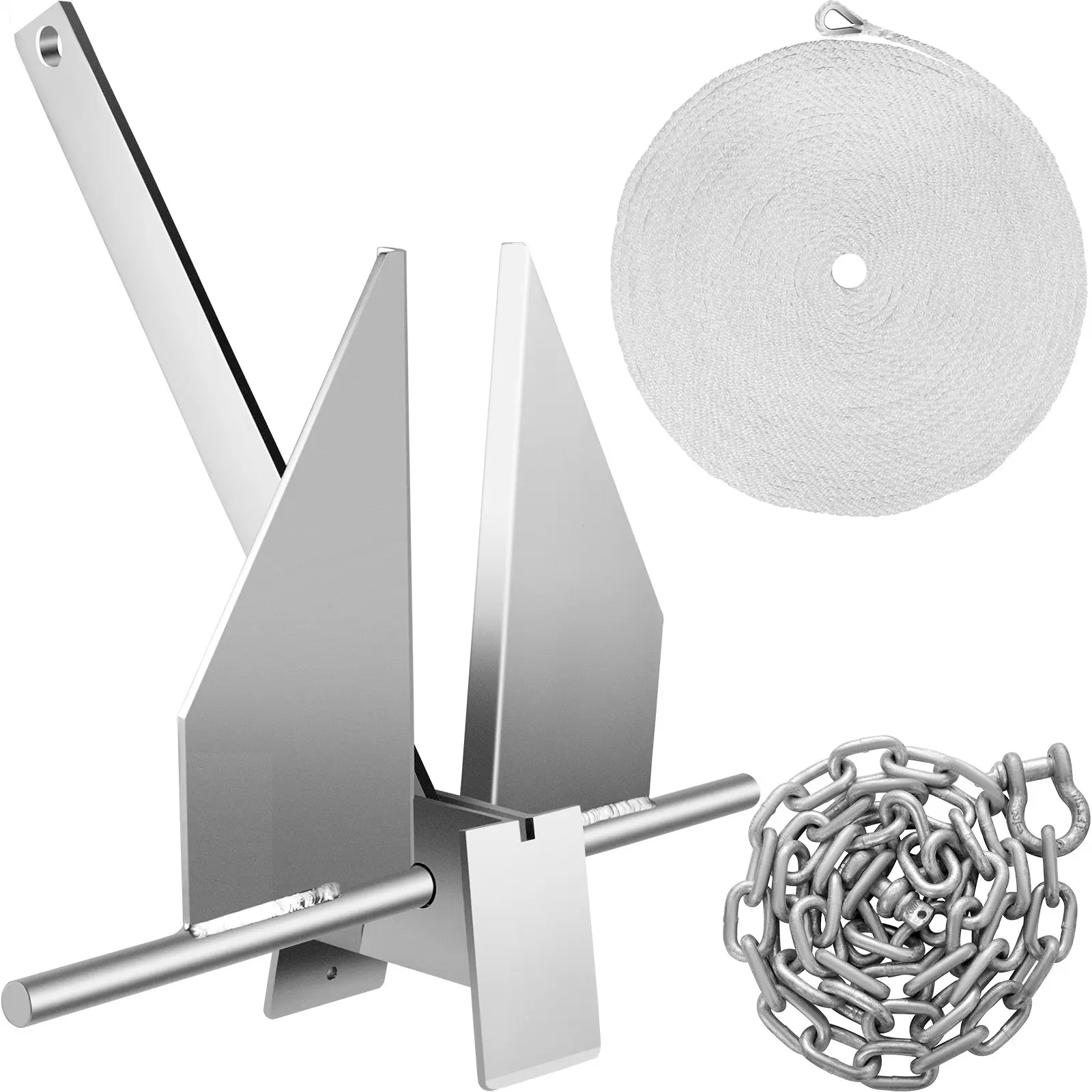 【DealsForYouDays】VEVOR Boat Anchor Kit 13 lb Fluke Style Anchor, Hot Dipped Galvanized Steel Fluke Anchor, Marine Anchor with Anchor, Shackles, Chain, Rope for Boat Mooring on The Beach, Boats from 20'-32'