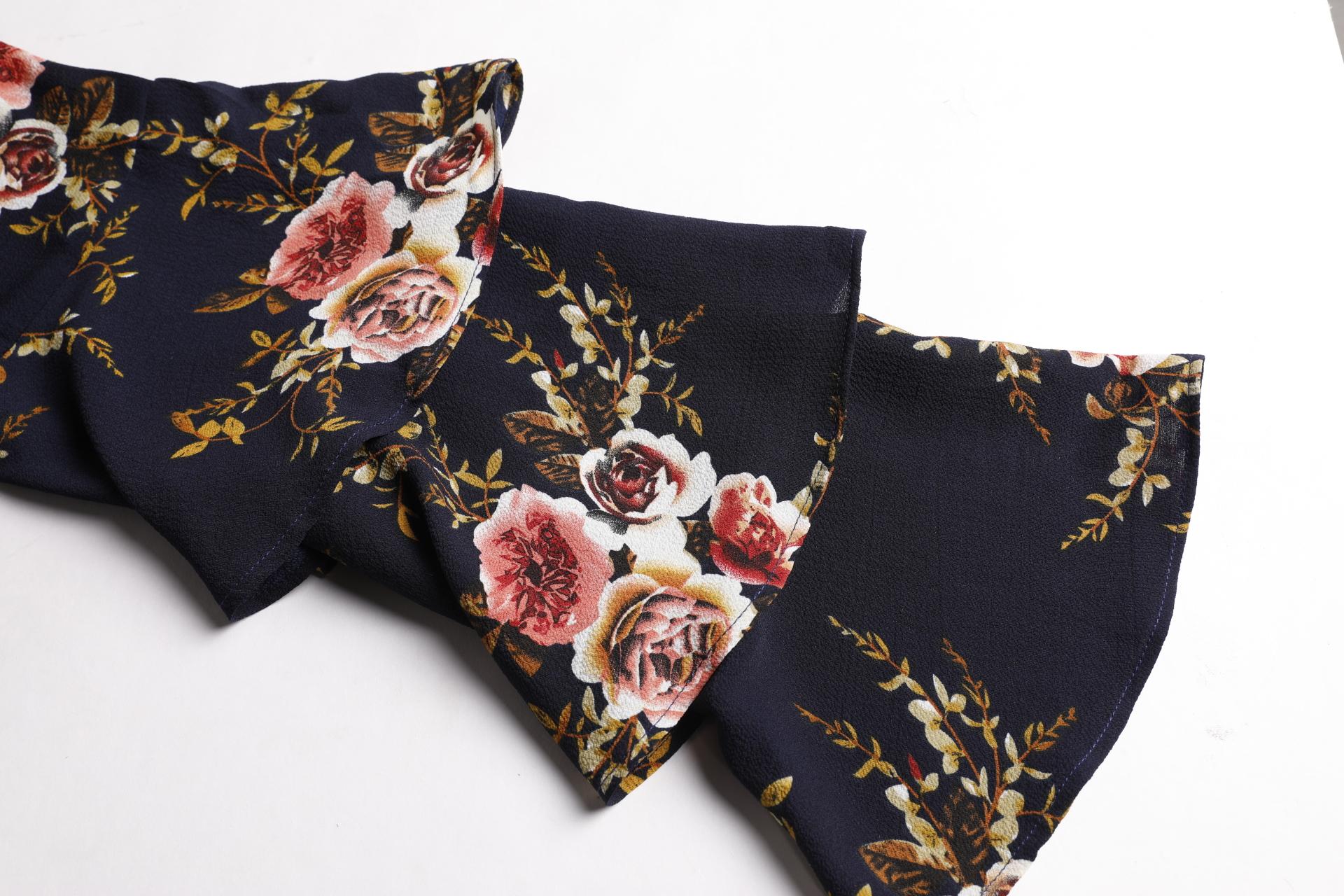 Elegant Rose Print Long Dress, Round Neck Loose-Fit Thin Fabric, Back Zipper Design, Perfect for All Seasons, Women's Fashion