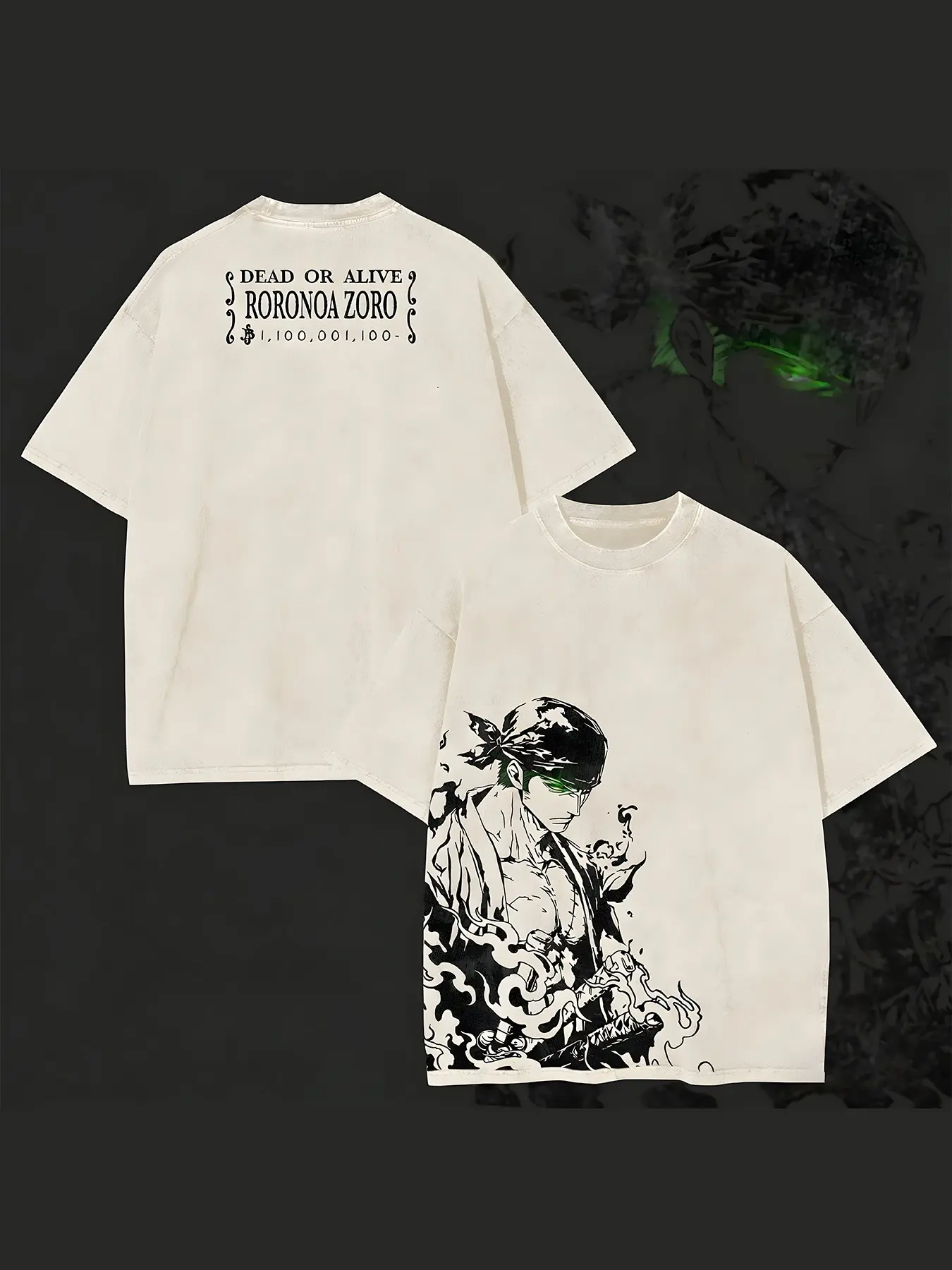 Men's Anime One Piece Luffy Double-Sided Print T-Shirt, Loose-Fit Round Neck, Casual Cotton Top, Trendy Streetwear Cross-Border Bestseller