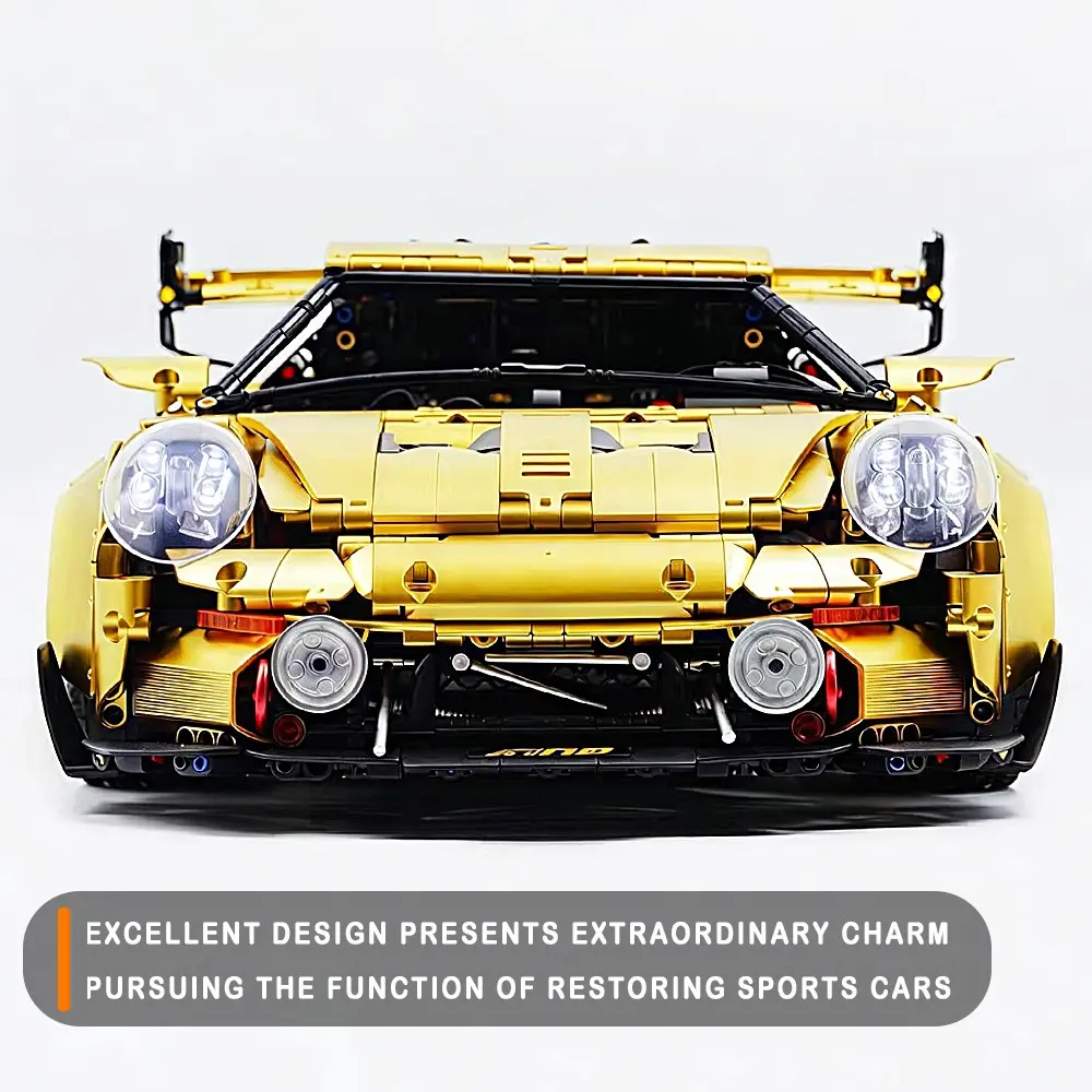 1:8 Scale Gloss Electroplated Widebody Track Vehicle Building Blocks Model Golden Plated Low Slung Retro Racing Coupe with Oversized Rear Wing High Difficulty Adult Collectible Desktop Display Gifts