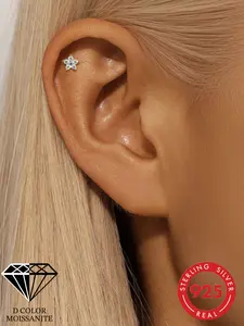 1pc Moissanite Stud Earrings for Women, Lab Created fake Diamond Earrings D Color VVS1 Clarity, 18K White Gold Plated 925 Sterling Silver Screw Back Stud Earrings