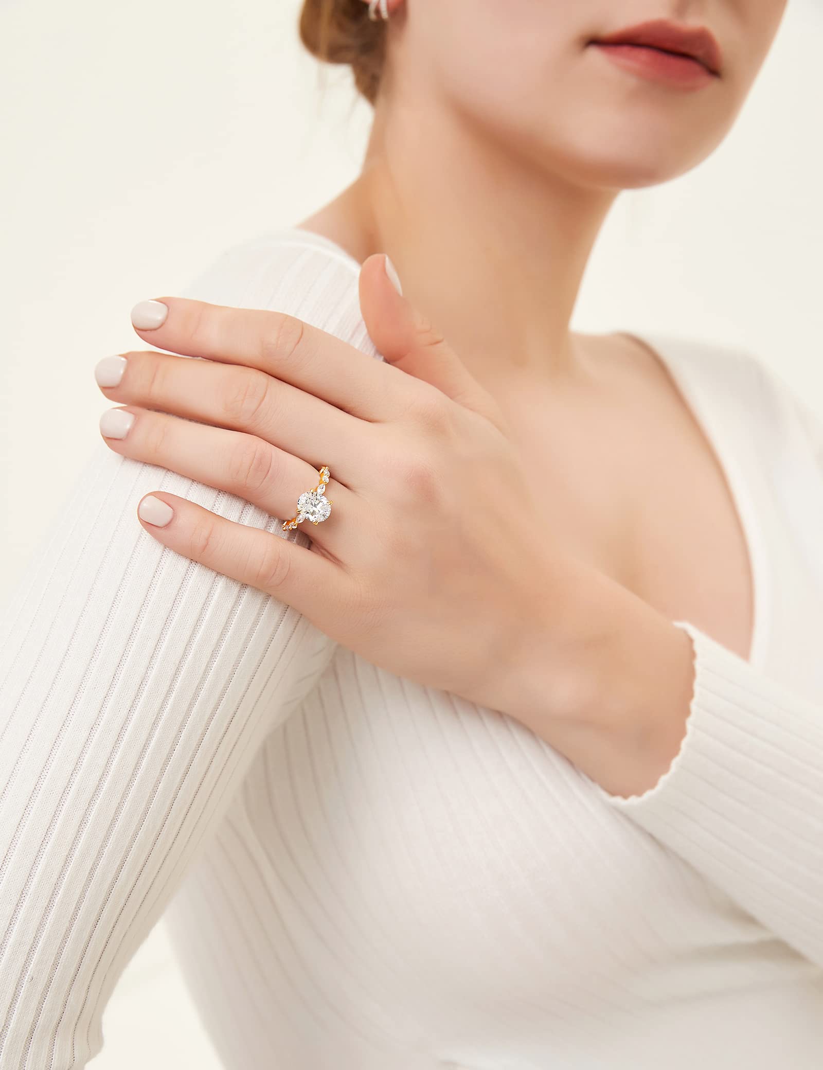 Silver Ring Oval Cut Engagement Solitaire Halo Promise Ring for Women