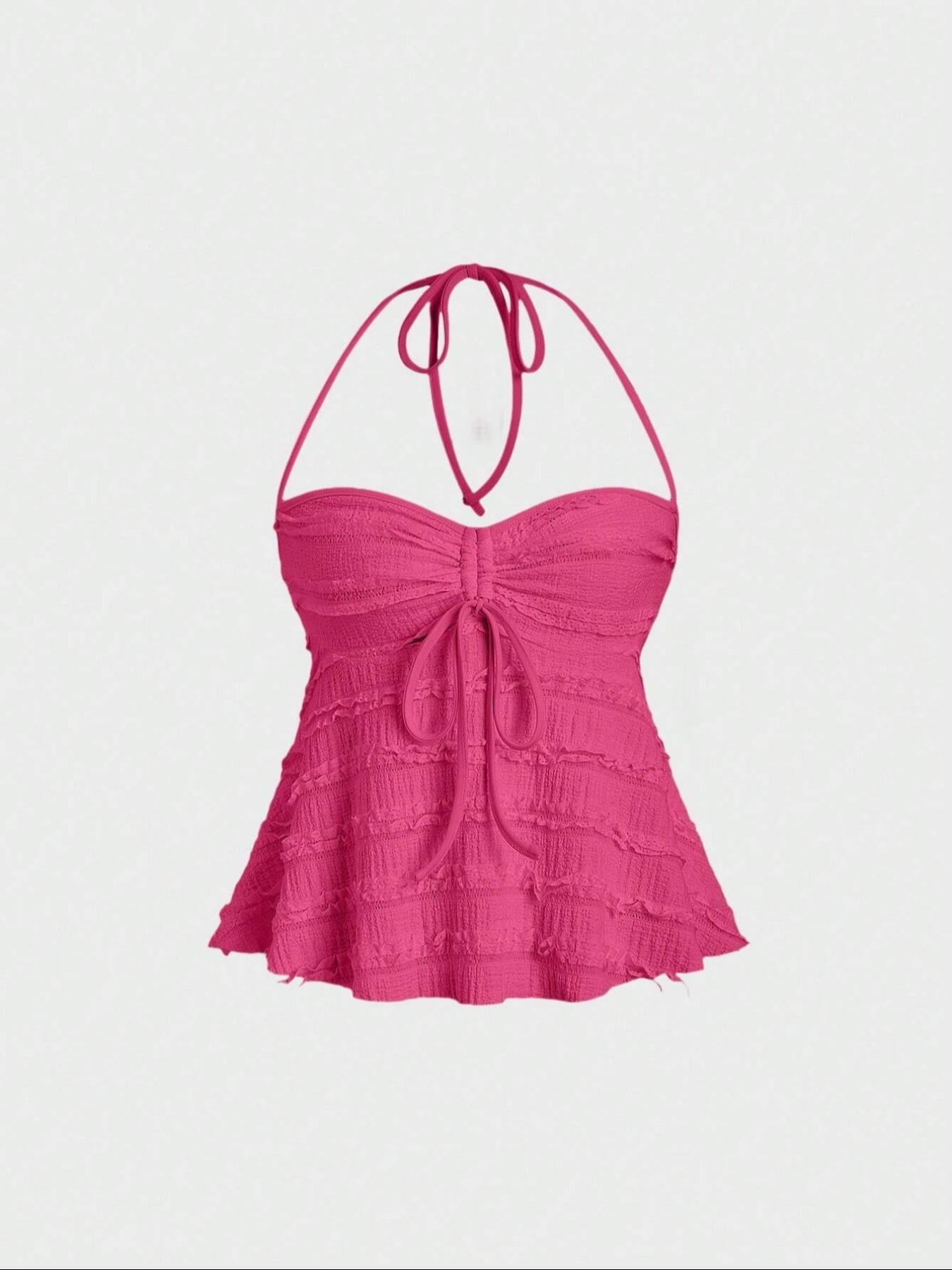 Women's Plain Drawstring Cami Top, Boho Sleeveless Casual Top for Summer, Ladies Clothes for Beach Holiday, Womenswear