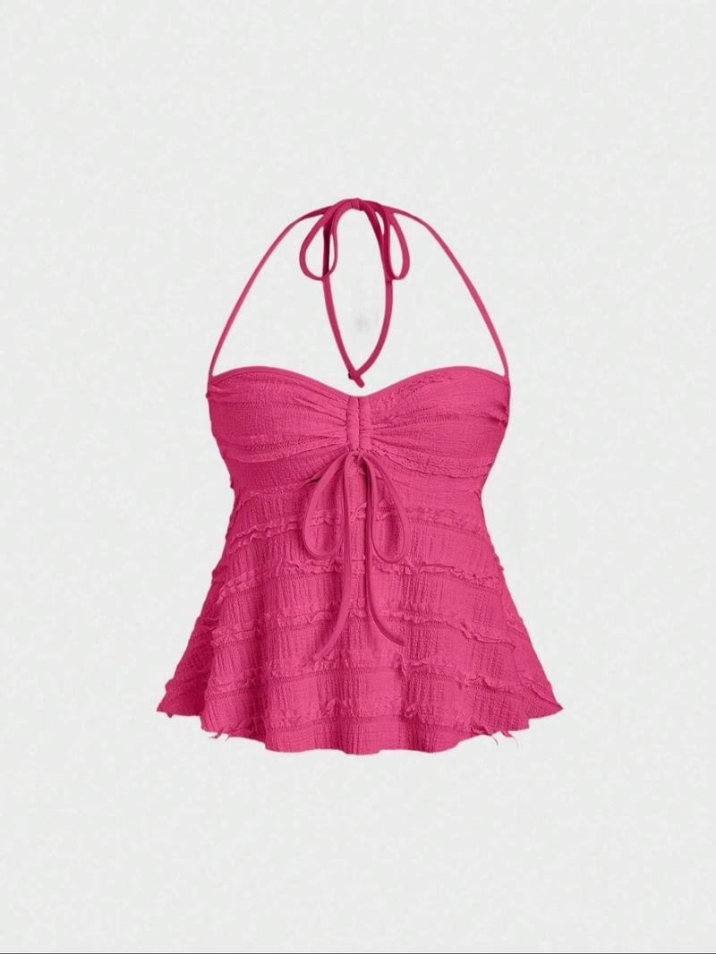 Women's Plain Drawstring Cami Top, Boho Sleeveless Casual Top for Summer, Ladies Clothes for Beach Holiday, Womenswear