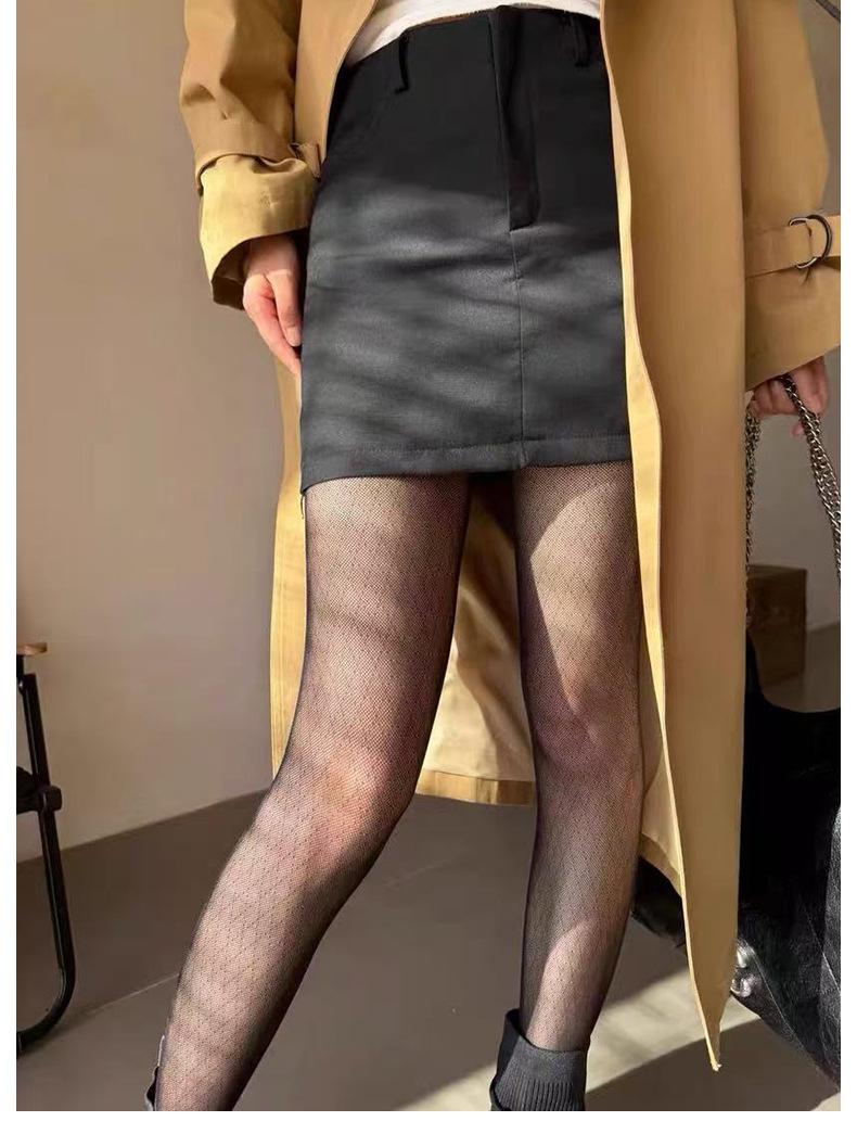 Women's black fishnet pantyhose, spring/summer high-transparency sexy mesh stockings, slimming diamond pattern gray stockings, anti-snag