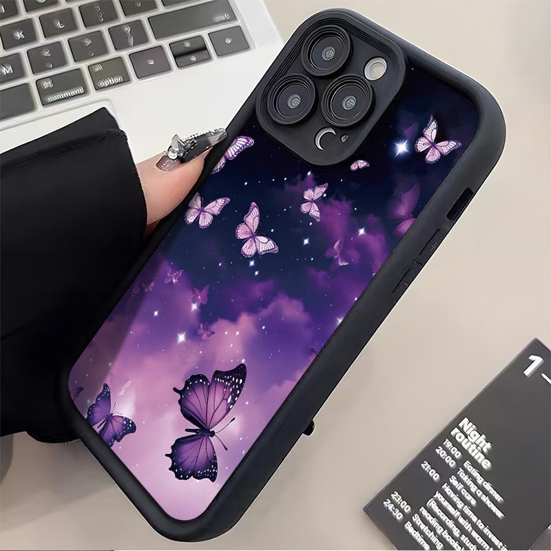 Dreamy Purple Starry Sky Butterfly Pattern Mobile Phone Case,phone Case Suitable for Iphone 11/12/13/14/15/16/17 Pro Promax Plus Air and Samsung S22/S23/S24/S25 Plus Ultra Fe,TPU Anti-Fall Protection Soft Case