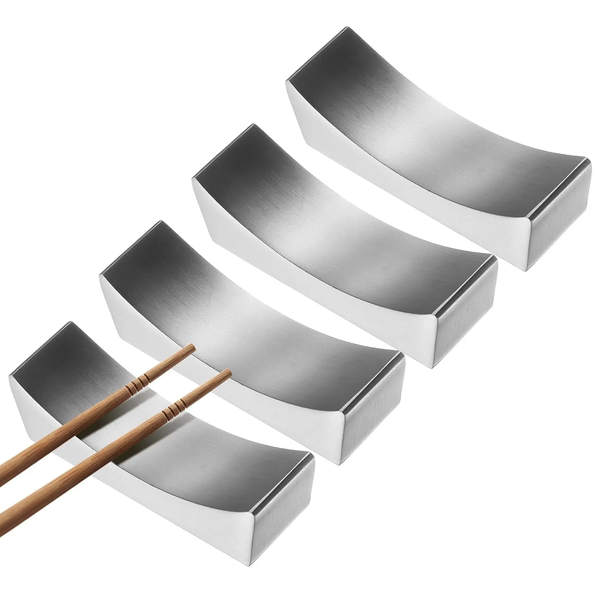4pcs 304 Stainless Steel Chopstick Rest, Silver Chopstick Holder with Concave Design, Easy to Clean and Reusable, Holds Chopsticks, Spoons, Knife and Forks