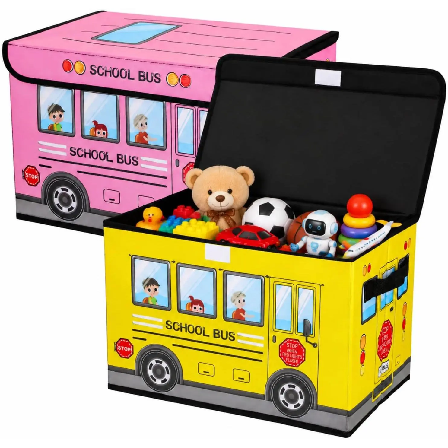 2 count School Bus Treasure Box for Classroom, Foldable Chest Storage  Box Chest with Lid Treasure Storage Organizer Bin for  Teachers  Prizes Awards for Students(Yellow, )
