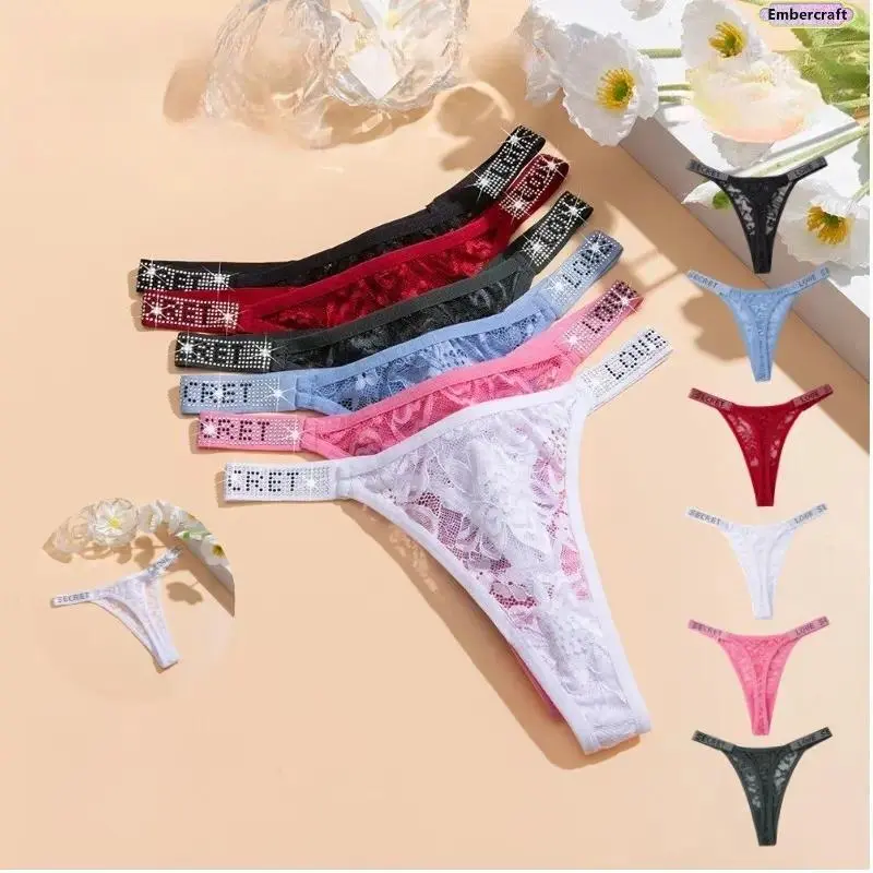 6pcs Floral Lace Thong Panties for Women, Soft Low Rise Seamless No Show Breathable Underwear for Everyday Wear, Lingerie, Floral Print, Short Length