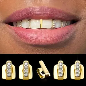 1Pc Hip-hop Punk Golden Teeth Braces, Stylish Single Tooth Grillz Fashion Accessory for Party Cosplay
