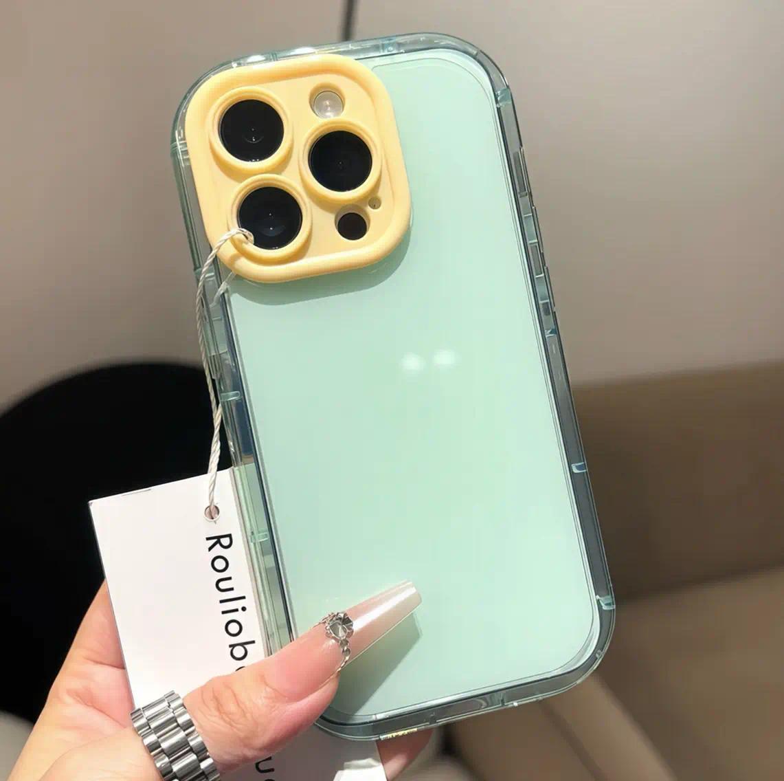 Luxury Contrast Candy Color Soft Silicone Phone Case for iPhone 16/15/14/13/12 Pro Max/Plus, Airbag Shockproof Camera Protection Durable Cover