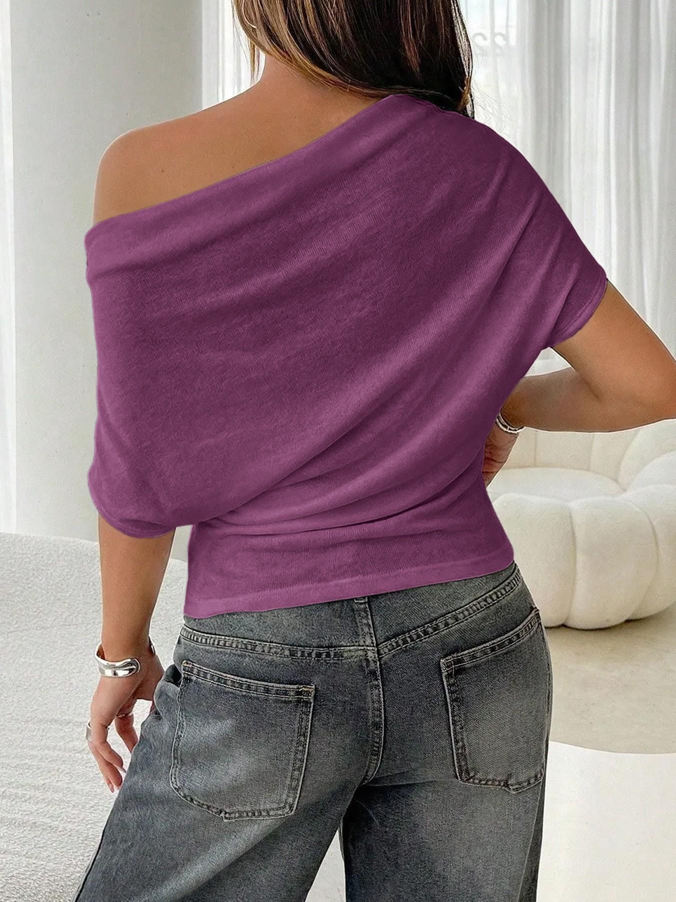 2026 Summer New Women's T-shirt, Sexy Hot Girl Off-the-Shoulder Slim Fit Batwing Sleeve Top