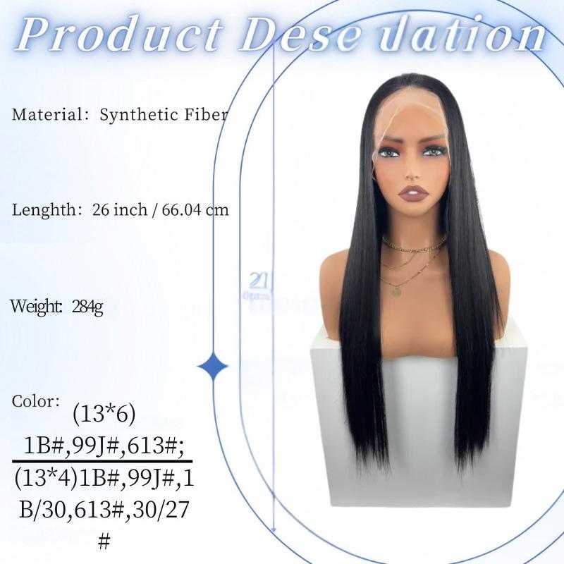 Front lace wig for women, long straight hair, no bangs, available in multiple colors, high-end and realistic