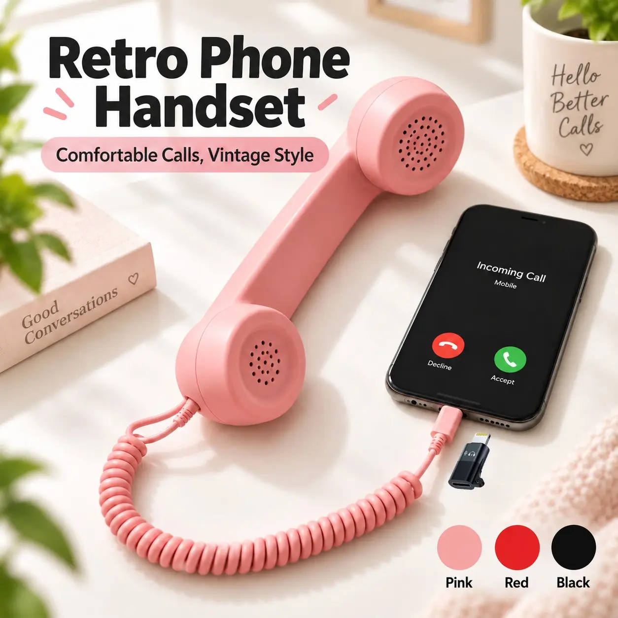 【Black Friday】Fiashtik Vintage Telephone Style Handheld Phone Earpiece, USB-C/lightning Port, Retro Design, Compatible with Various Devices, Durable Build