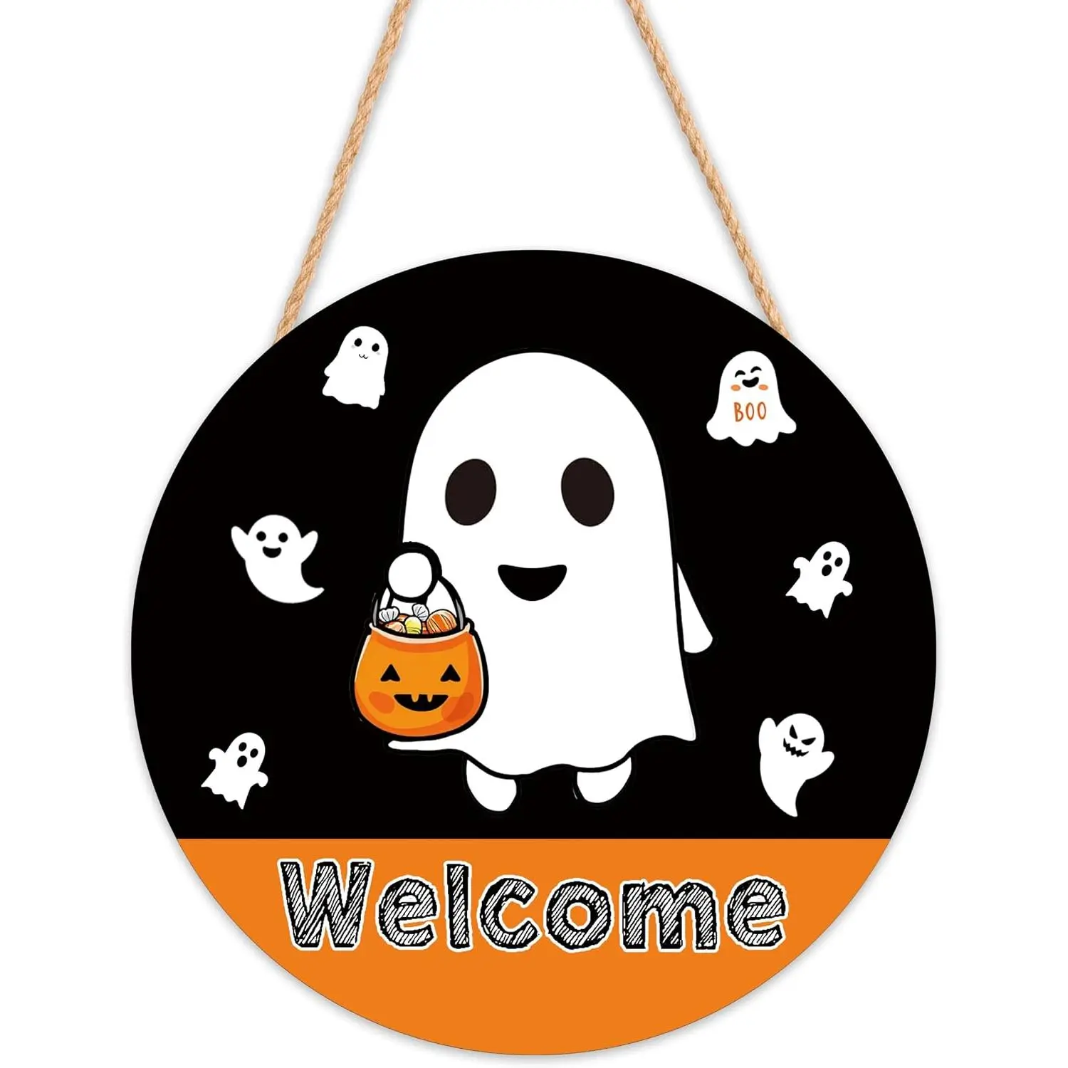 Halloween Decorations Indoor, Halloween door wreaths,Cute Wooden  wreath  decor for front door and  Decor,Diameter 29cm/11.4 inches