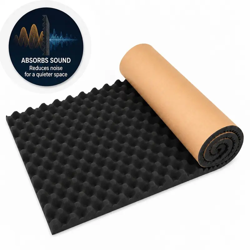 High-Density Self-Adhesive Acoustic Foam, Black Sound Absorbing Noise Reduction Foam, Cuttable Insulation Mat for Walls, Studio, Bedroom, Car Doors & Hood