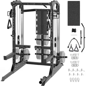 Power Cage 2000LB Power Rack with Independent Dual Pulley System, Multi-Function Home Gym Machine for Strength Training and Stability Workouts