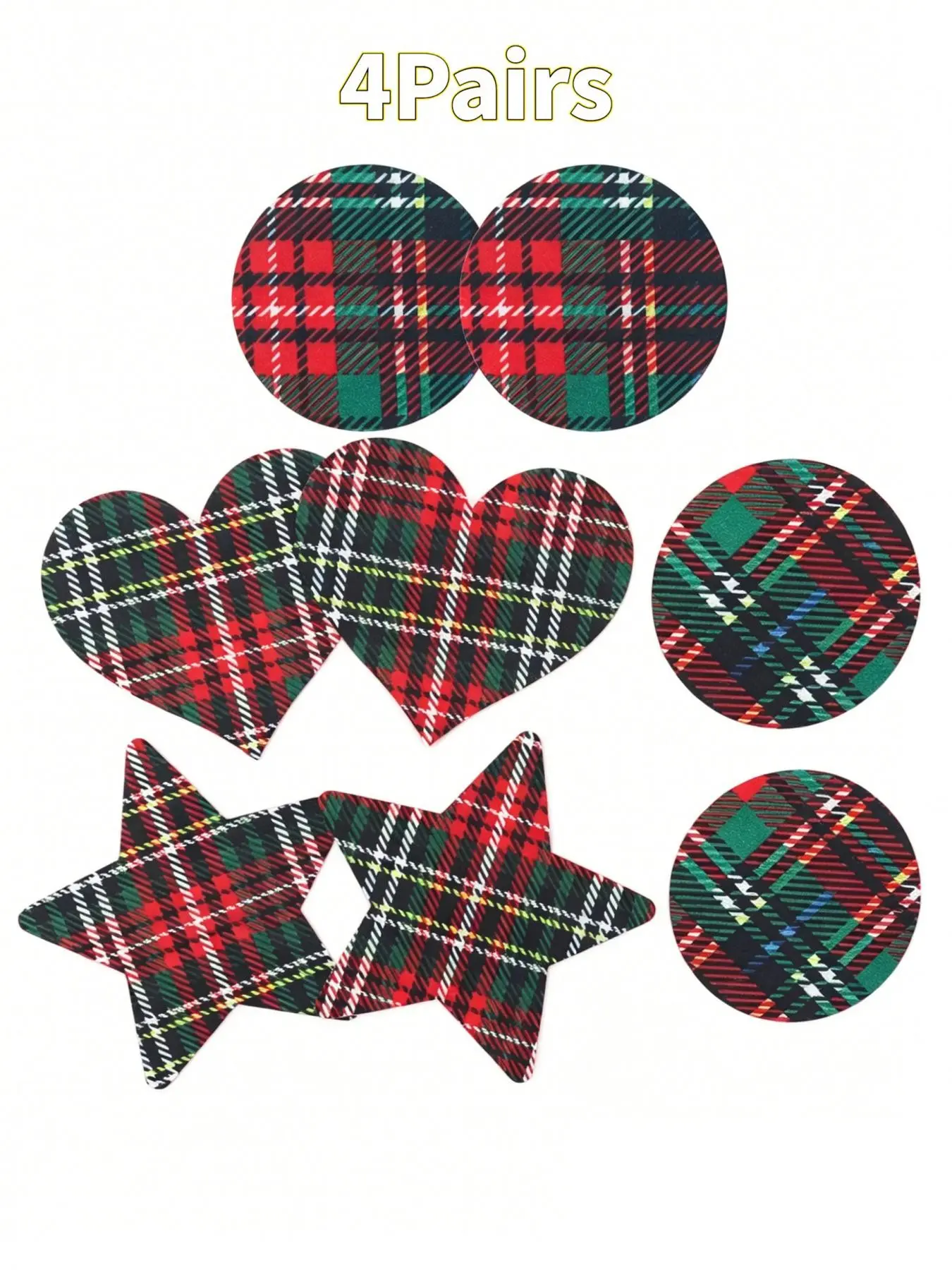 4 pairs of disposable seamless strapless plaid coverage pads, suitable for festivals, parties and carnival events, Scottish lady invisible bra disposable breast pads