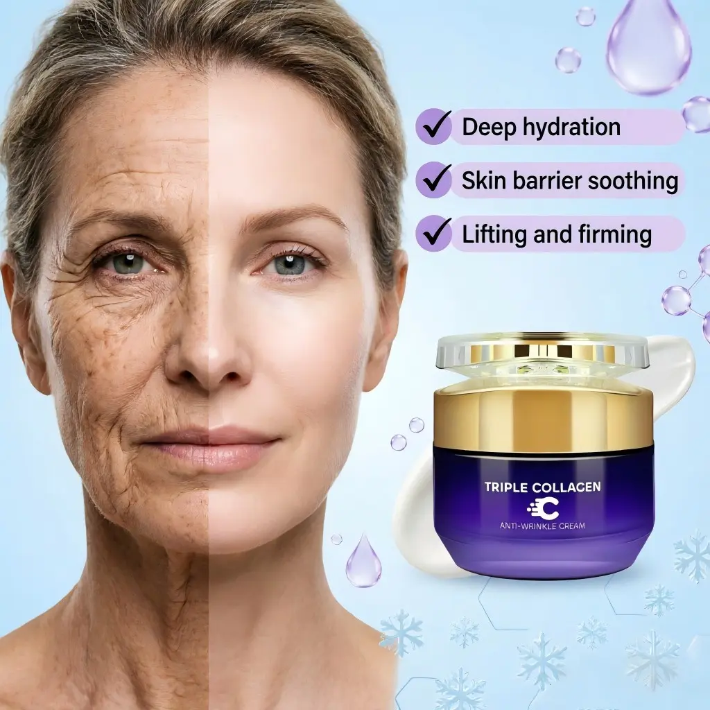 Triple Collagen Anti-Wrinkle Cream Moisturizer 50g, Contains Collagen, Niacinamide, Hyaluronic Acid, Firming, Moisturizing, Suitable for All Skin Types