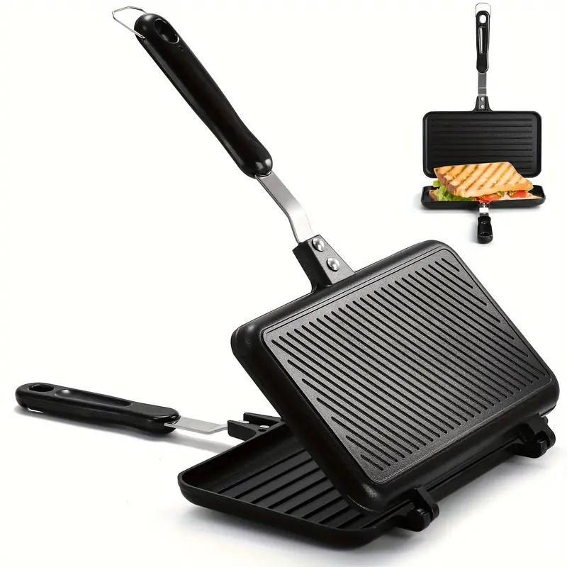 Non-stick Sandwich Press, Sandwich Toaster, 1 Count Double-sided Heat-resistant Handle Sandwich Baking Pan, Kitchen Appliances, Multi-functional Breakfast Pan for Home & Outdoor, Sandwich Maker
