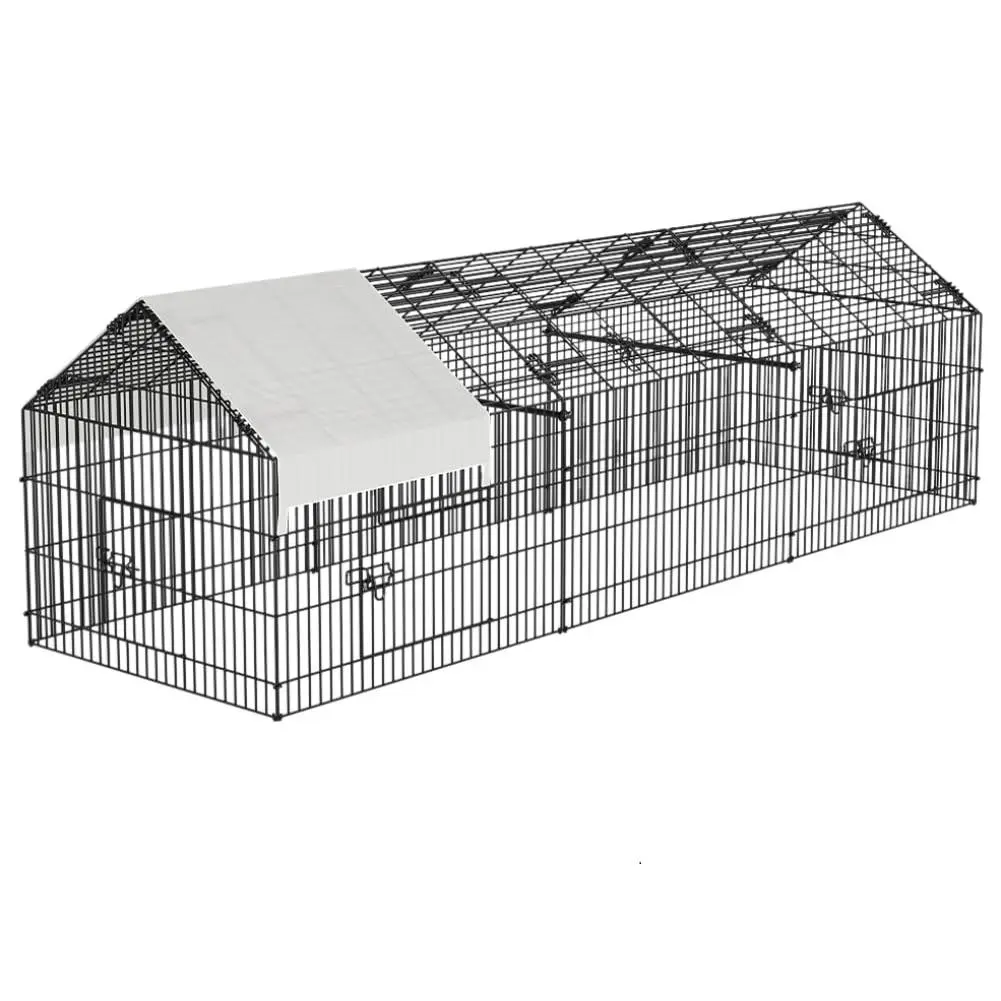 Large Walk-In Metal Chicken Coop with Waterproof Cover – Portable Outdoor Poultry Run for Backyard, Black